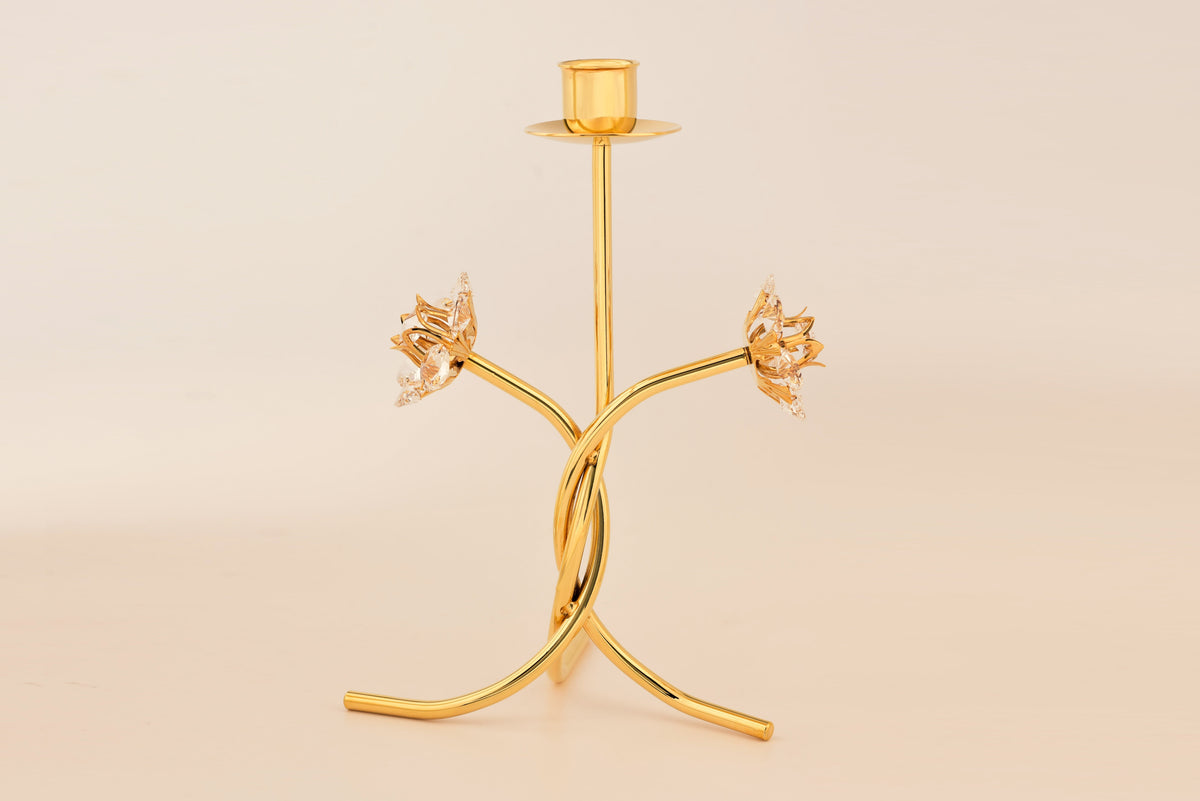 CANDLE HOLDER WITH DOUBLE FLOWER
