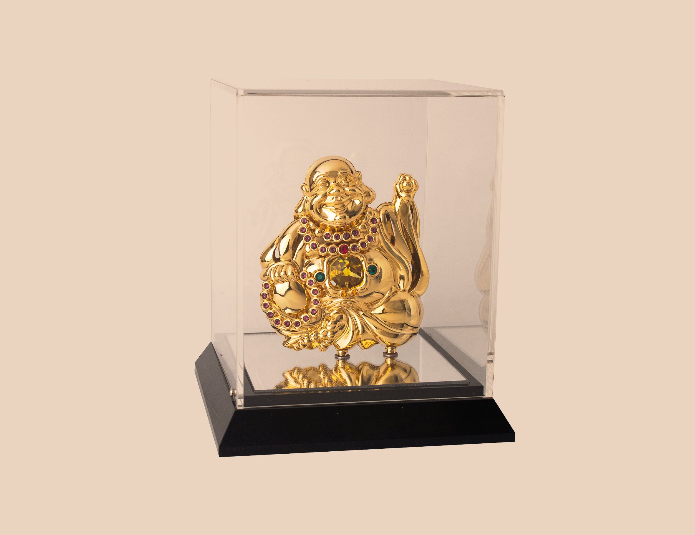 LAUGHING BUDDHA WITH GRANDEUR IN CABINET