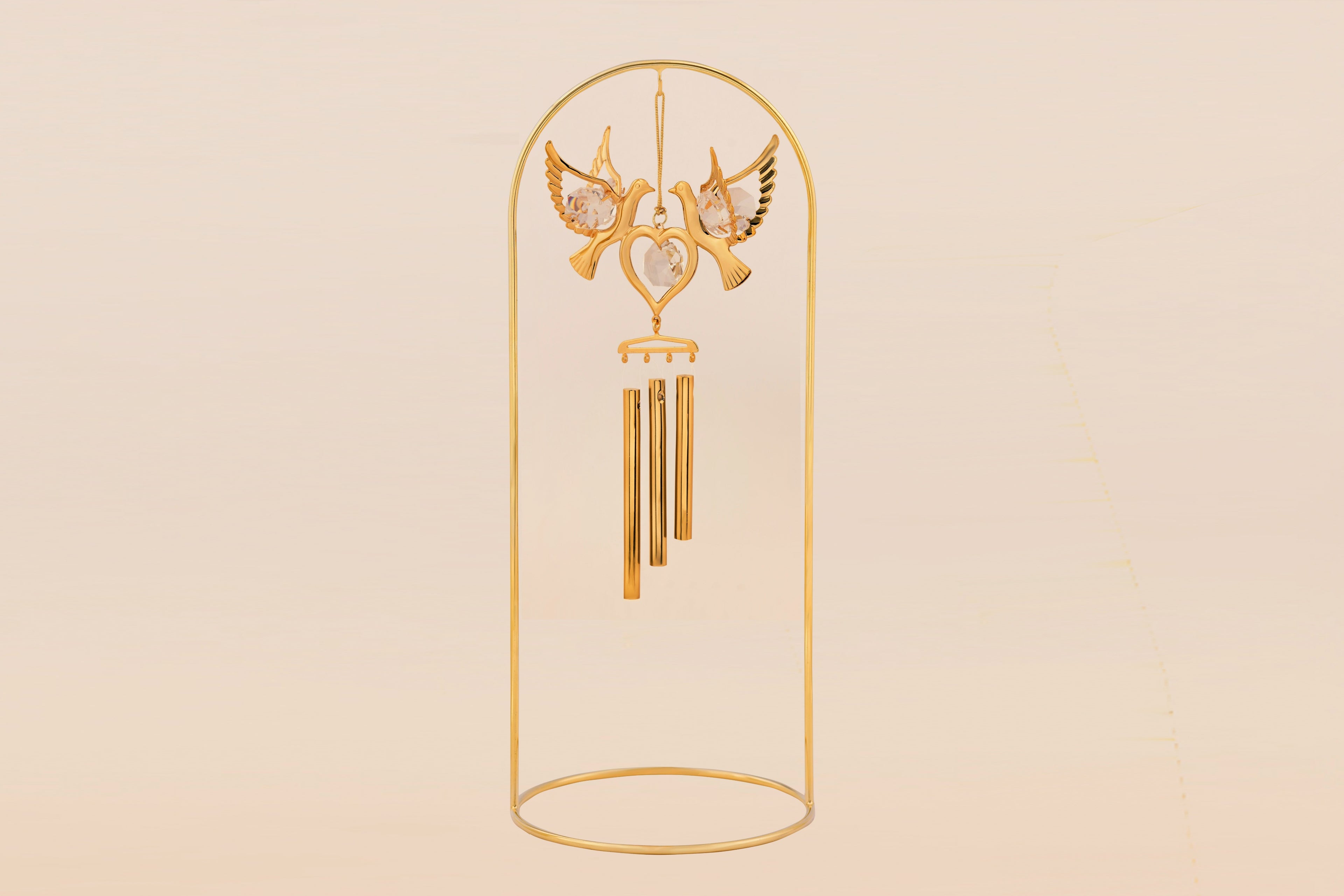 WIND CHIME DOUBLE  DOVE WITH DOUBLE ARM STAND