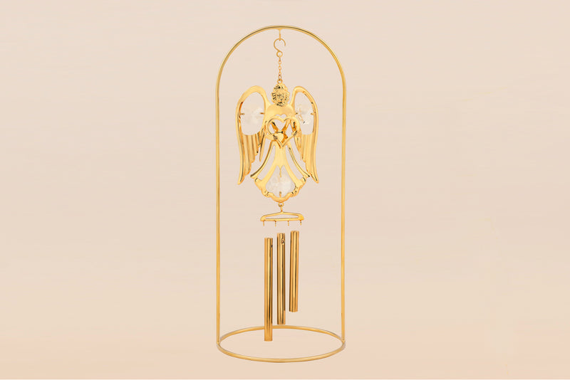 WIND CHIME ANGEL WITH HEART  WITH DOUBLE ARM STAND